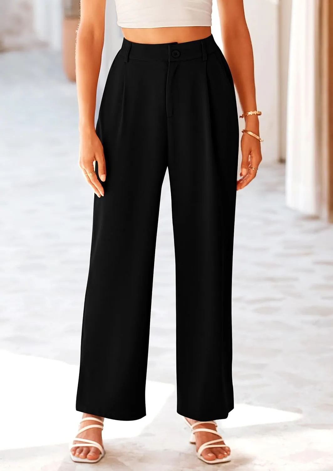 PRETTYGARDEN Women's Wide Leg Suit Pants Loose Fit High Elastic Waisted Business Casual Long Trousers Pant