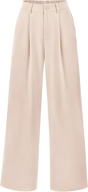 PRETTYGARDEN Women's Wide Leg Suit Pants Loose Fit High Elastic Waisted Business Casual Long Trousers Pant