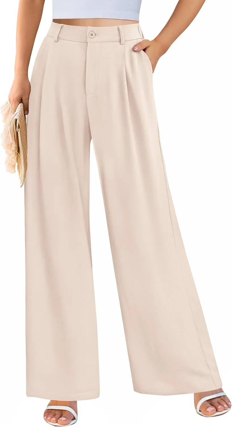 PRETTYGARDEN Women's Wide Leg Suit Pants Loose Fit High Elastic Waisted Business Casual Long Trousers Pant