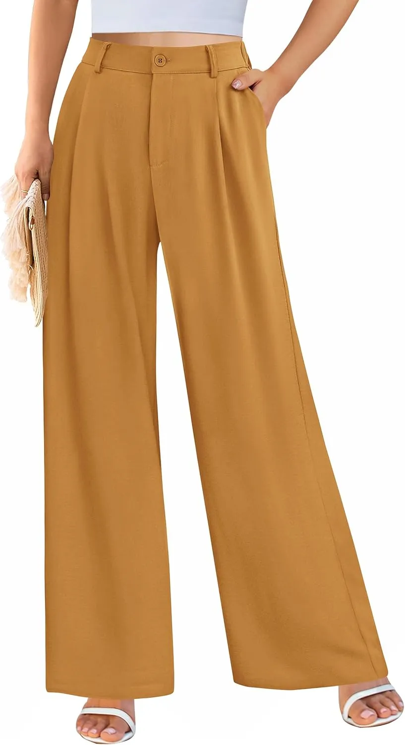PRETTYGARDEN Women's Wide Leg Suit Pants Loose Fit High Elastic Waisted Business Casual Long Trousers Pant