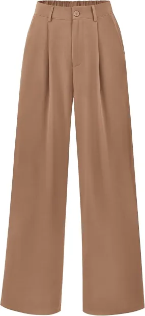 PRETTYGARDEN Women's Wide Leg Suit Pants Loose Fit High Elastic Waisted Business Casual Long Trousers Pant