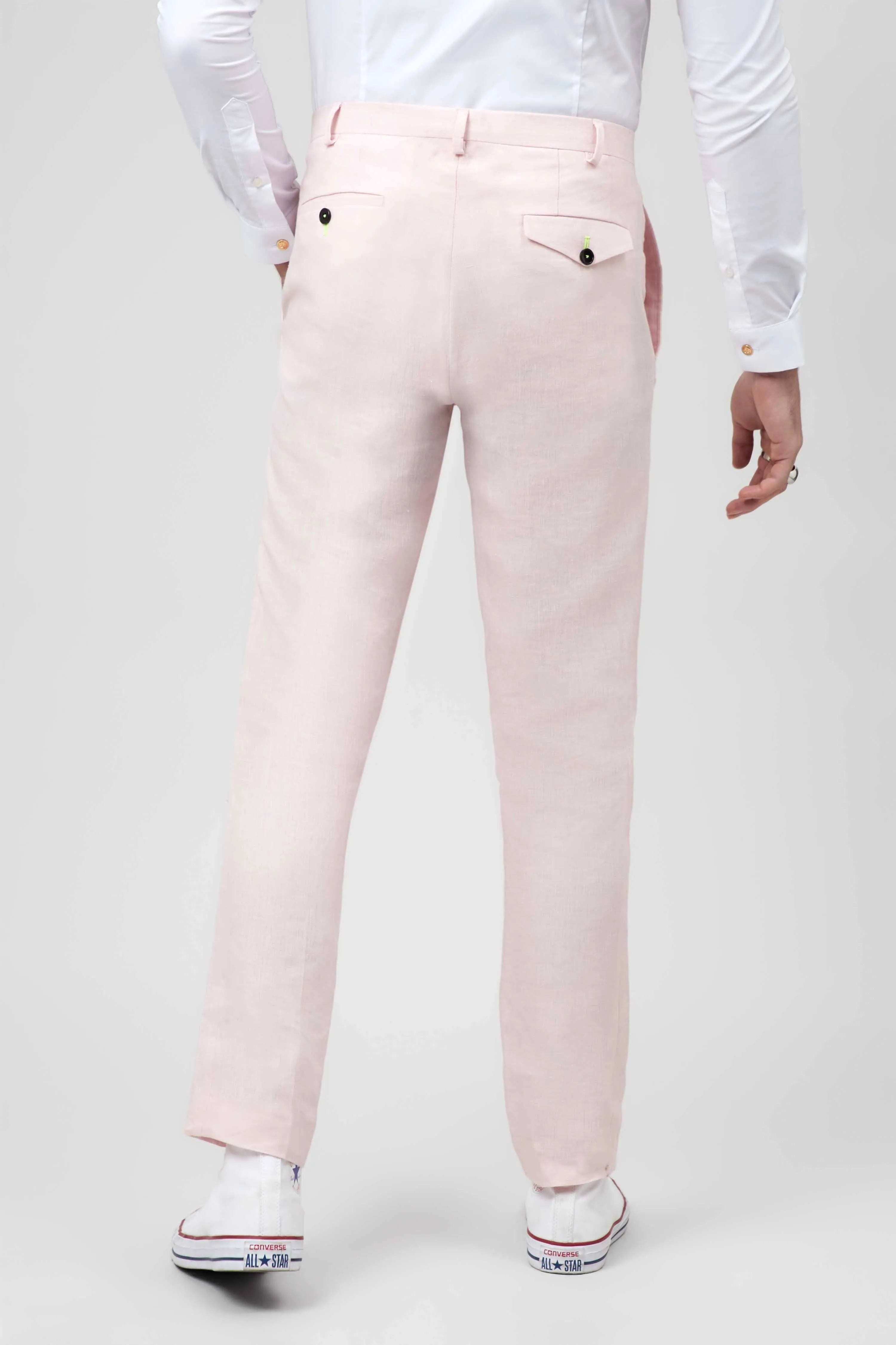 Shades Skinny Fit Pink Linen Trousers