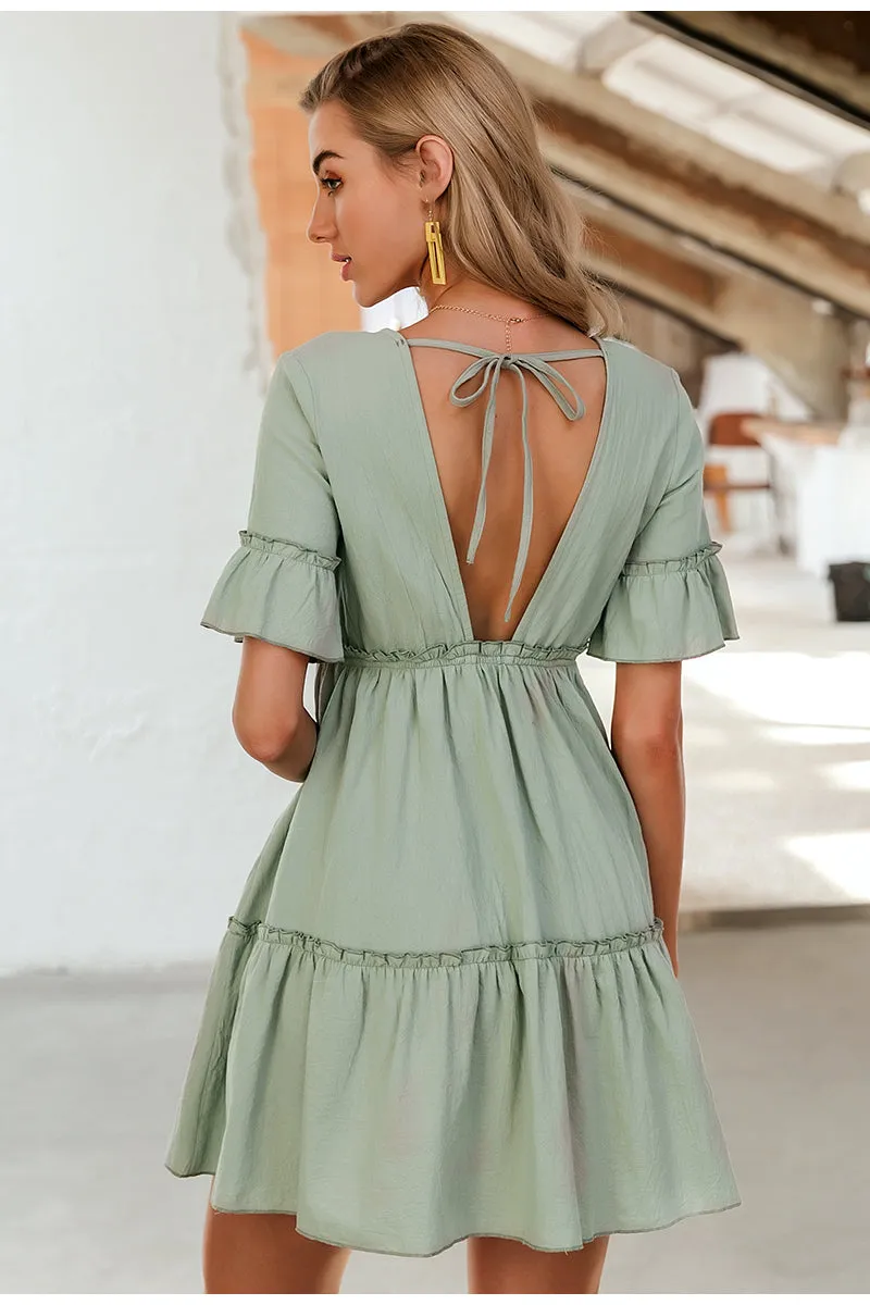 Simplee Sexy Ruffled Casual Cotton Soft Mini Dress