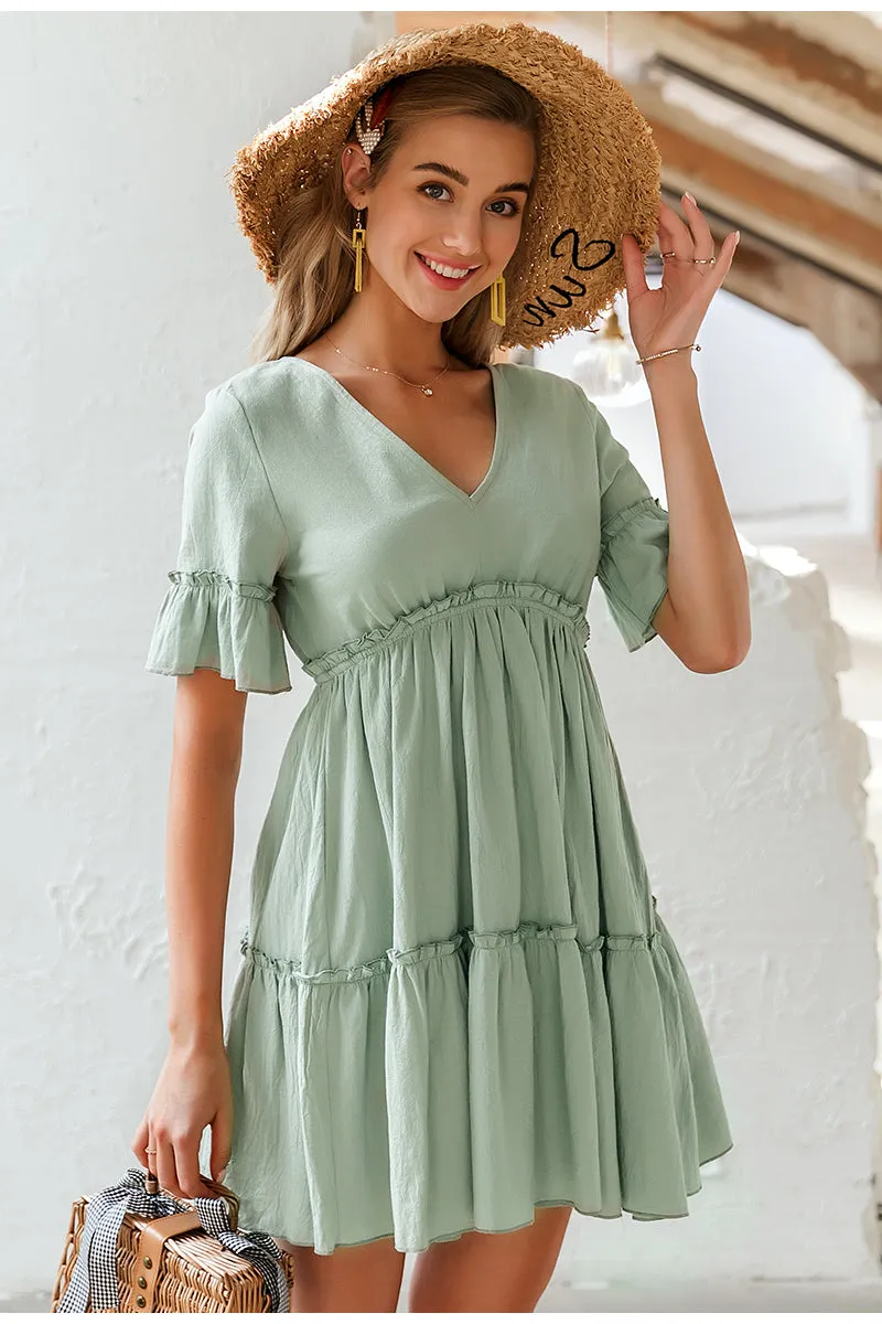Simplee Sexy Ruffled Casual Cotton Soft Mini Dress
