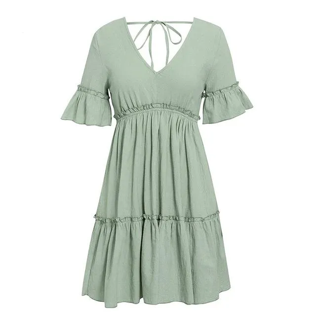 Simplee Sexy Ruffled Casual Cotton Soft Mini Dress