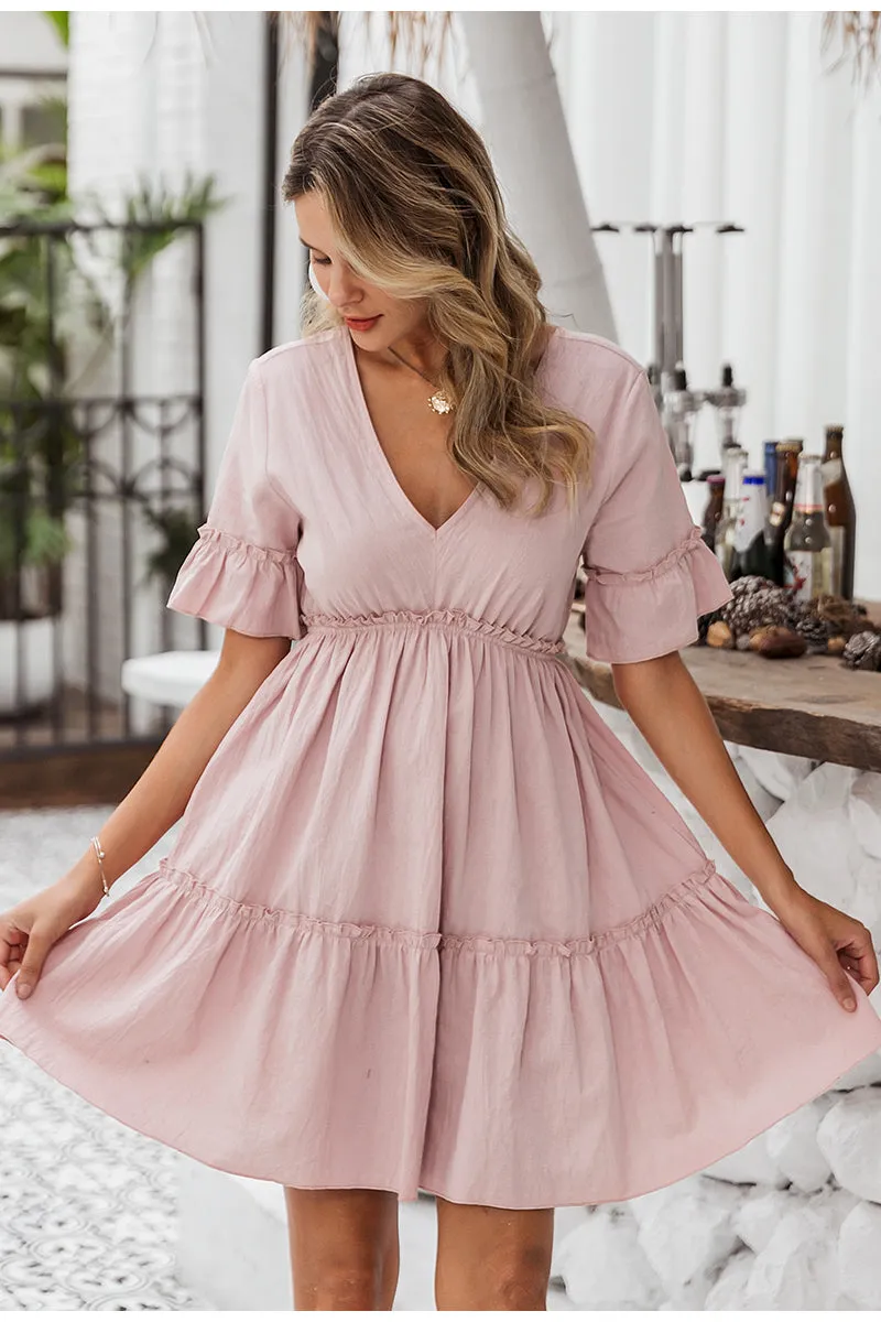 Simplee Sexy Ruffled Casual Cotton Soft Mini Dress