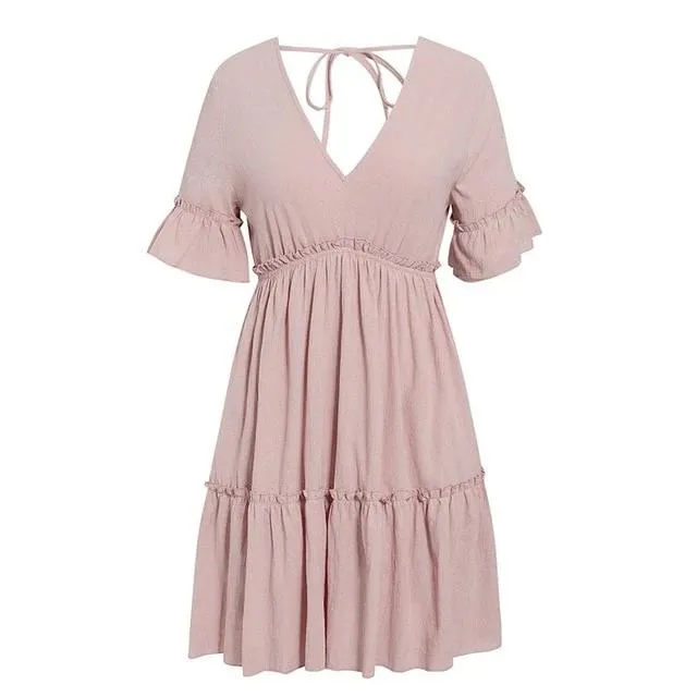 Simplee Sexy Ruffled Casual Cotton Soft Mini Dress