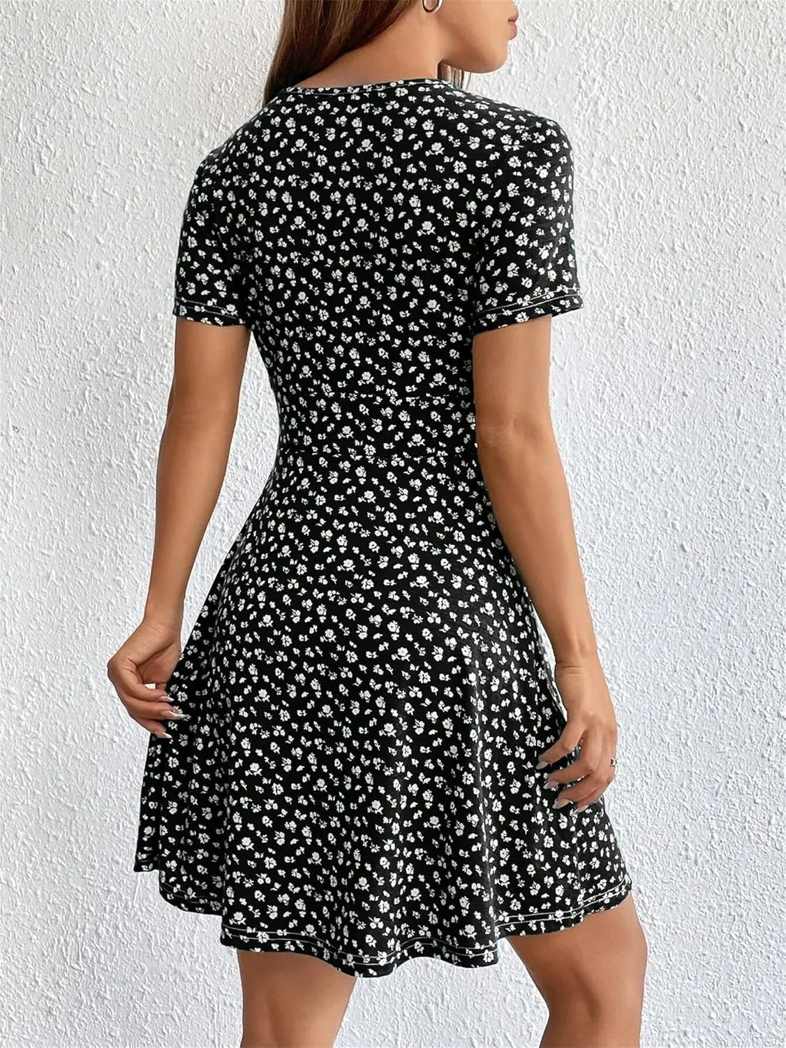 SKAYS Women's Casual Dresses, Women's Spring Summer Wrap V Neck Solid Color Floral Flowing Dress