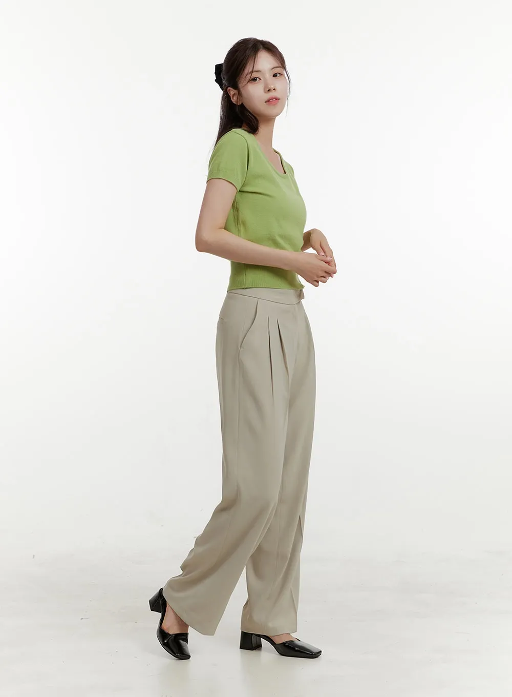 Solid Wide-Fit Trousers OY409