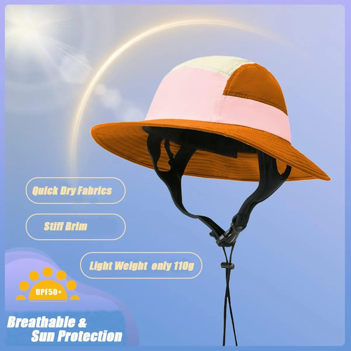 Surf Hat Bucket Sun Hats for Surfing Boating Water-Sports Men and Women-Quick Drying Adjustable Chin Strap