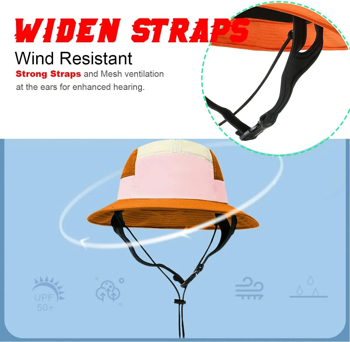 Surf Hat Bucket Sun Hats for Surfing Boating Water-Sports Men and Women-Quick Drying Adjustable Chin Strap