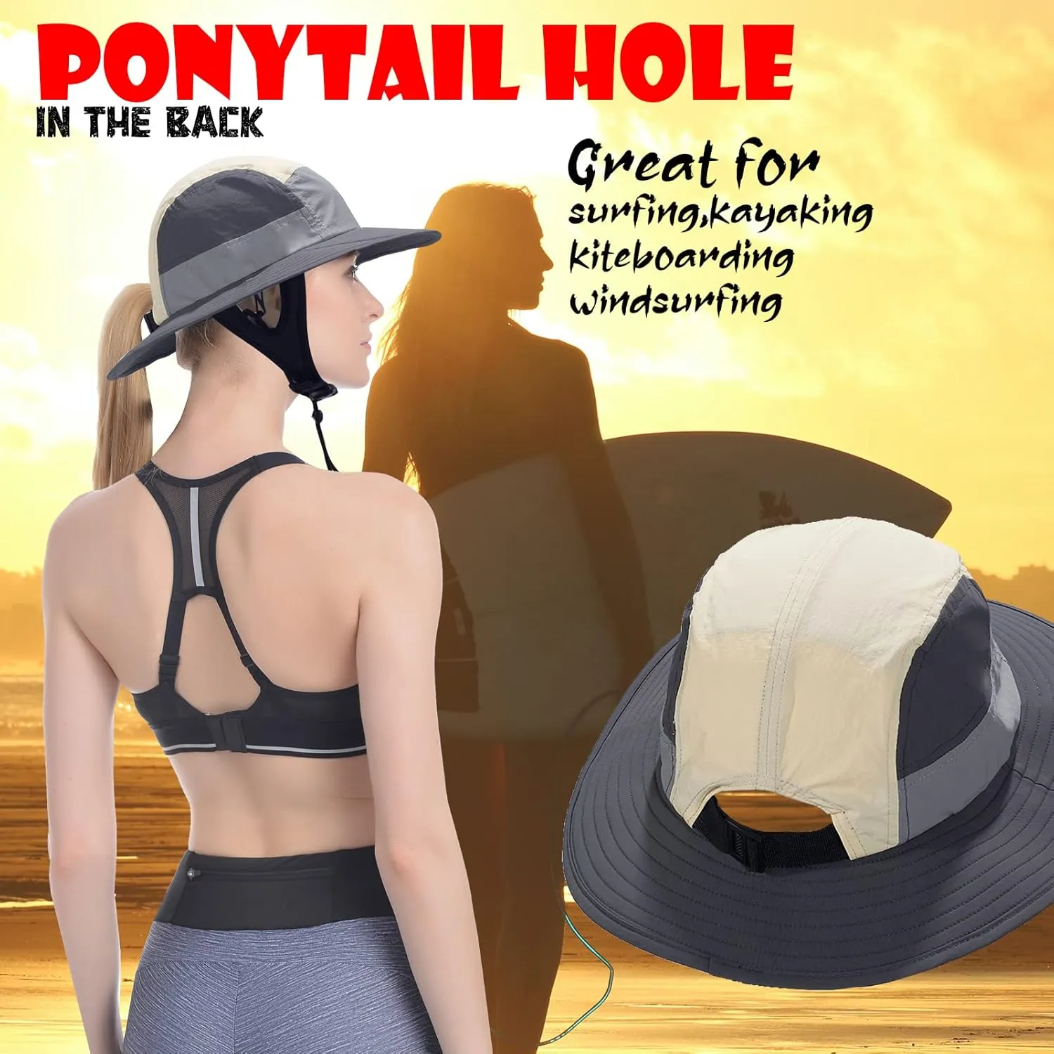Surf Hat Bucket Sun Hats for Surfing Boating Water-Sports Men and Women-Quick Drying Adjustable Chin Strap