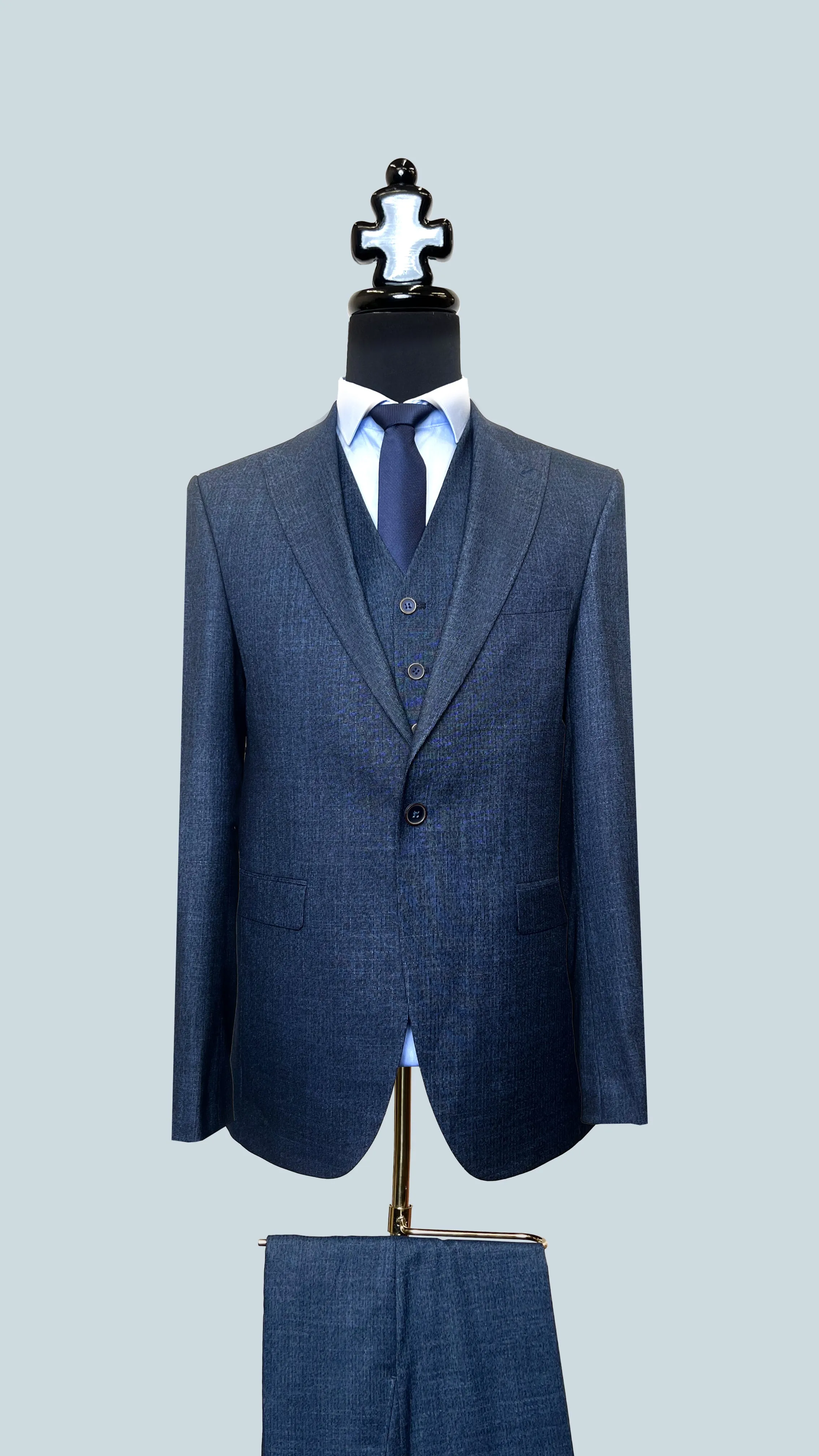 Vercini Modern Elegance Navy - Terra Jacquard 3-Piece Suit