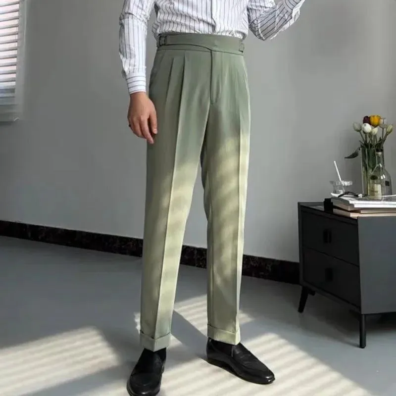 Wiaofellas  -  British Style Naples Pant For Men Vintage Gurkha High Waist Straight Suit Trousers Spring Autumn Fashion Business Casual Pants