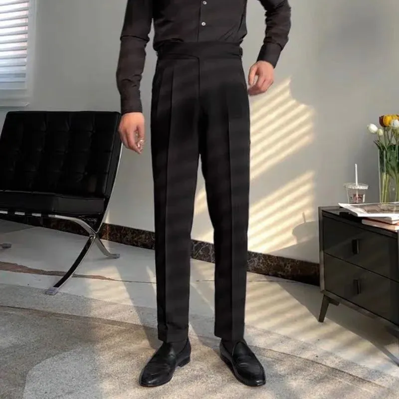 Wiaofellas  -  British Style Naples Pant For Men Vintage Gurkha High Waist Straight Suit Trousers Spring Autumn Fashion Business Casual Pants