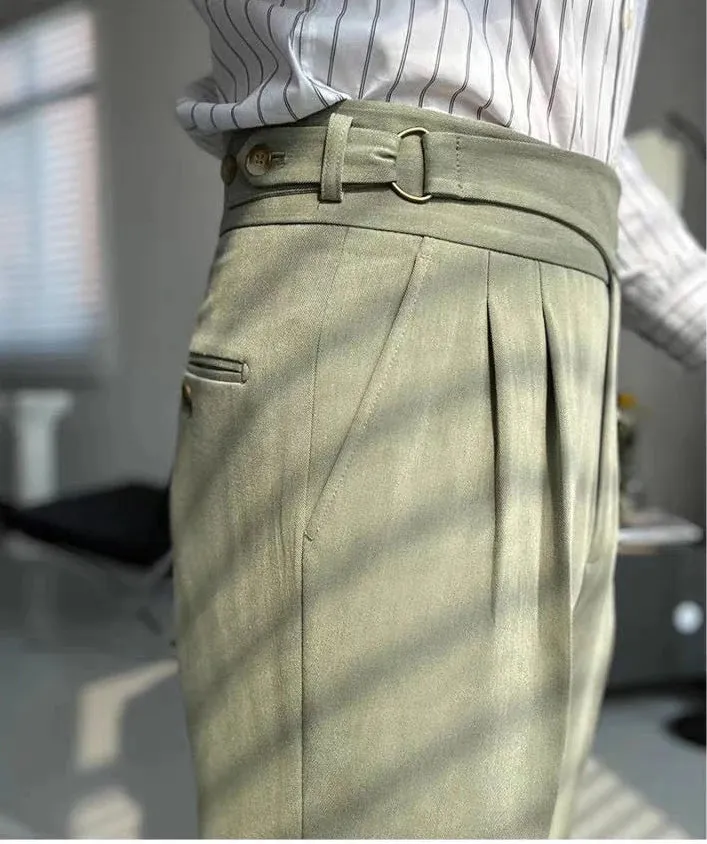 Wiaofellas  -  British Style Naples Pant For Men Vintage Gurkha High Waist Straight Suit Trousers Spring Autumn Fashion Business Casual Pants