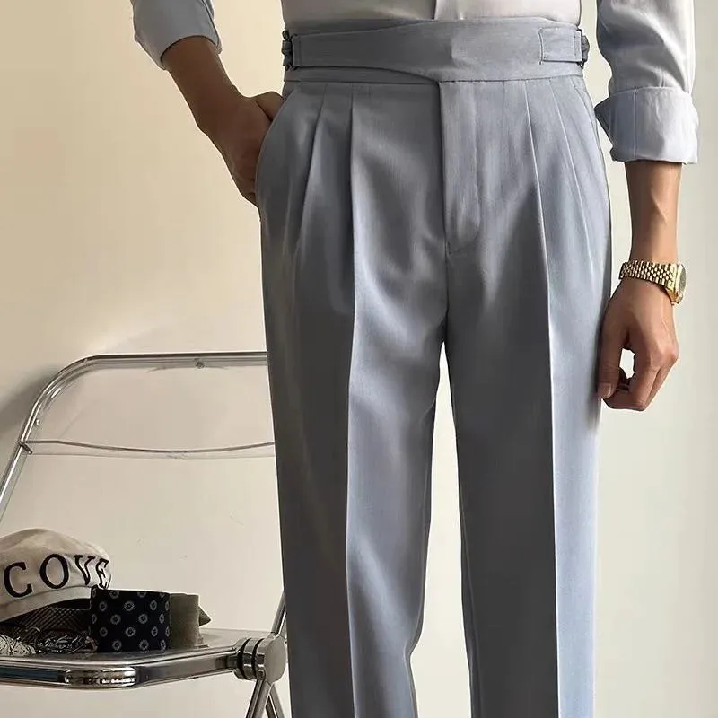 Wiaofellas  -  British Style Naples Pant For Men Vintage Gurkha High Waist Straight Suit Trousers Spring Autumn Fashion Business Casual Pants