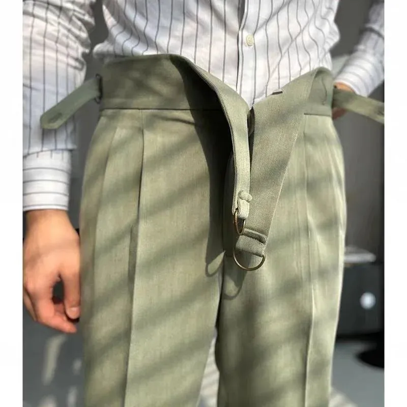 Wiaofellas  -  British Style Naples Pant For Men Vintage Gurkha High Waist Straight Suit Trousers Spring Autumn Fashion Business Casual Pants