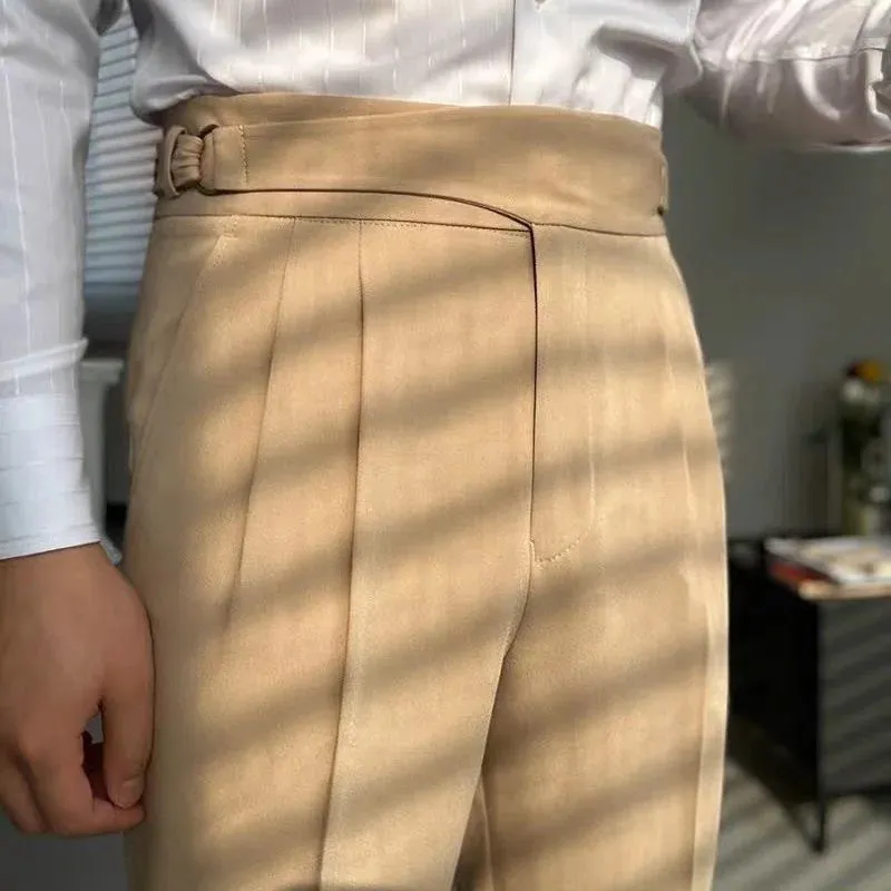 Wiaofellas  -  British Style Naples Pant For Men Vintage Gurkha High Waist Straight Suit Trousers Spring Autumn Fashion Business Casual Pants