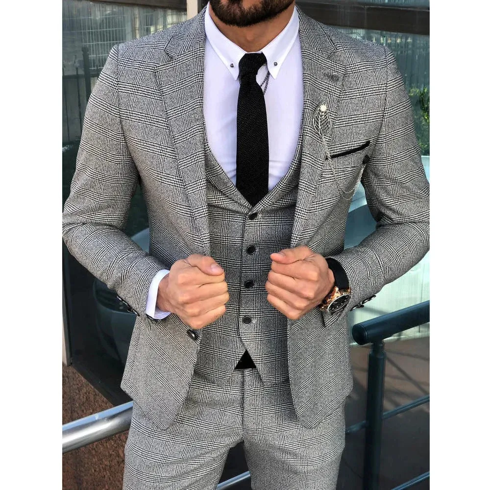 Wiaofellas  - High-end Houndstooth Suits for Men Fashion Notch Lapel Single Breasted Outfits Luxury Business Casual Daily Wedding Tuxedo