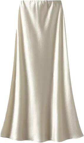 Women Autumn Fashion Slim Fit Skirts Pleated Flowing Satin Tight Midi Skirt Party Skirt