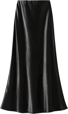 Women Autumn Fashion Slim Fit Skirts Pleated Flowing Satin Tight Midi Skirt Party Skirt