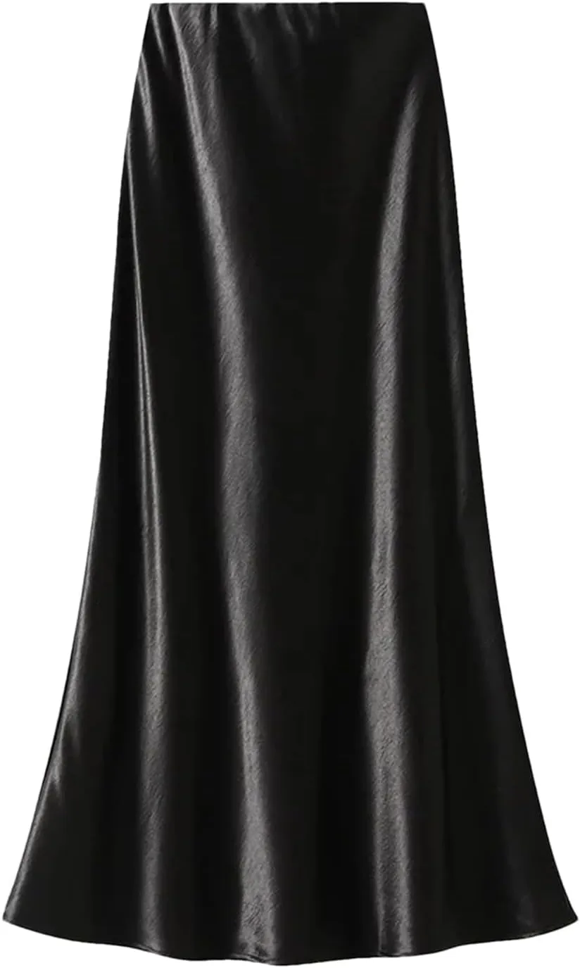 Women Autumn Fashion Slim Fit Skirts Pleated Flowing Satin Tight Midi Skirt Party Skirt