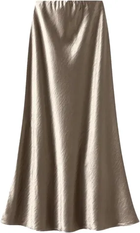 Women Autumn Fashion Slim Fit Skirts Pleated Flowing Satin Tight Midi Skirt Party Skirt