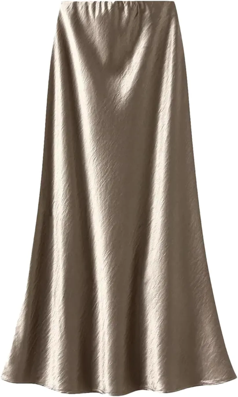 Women Autumn Fashion Slim Fit Skirts Pleated Flowing Satin Tight Midi Skirt Party Skirt