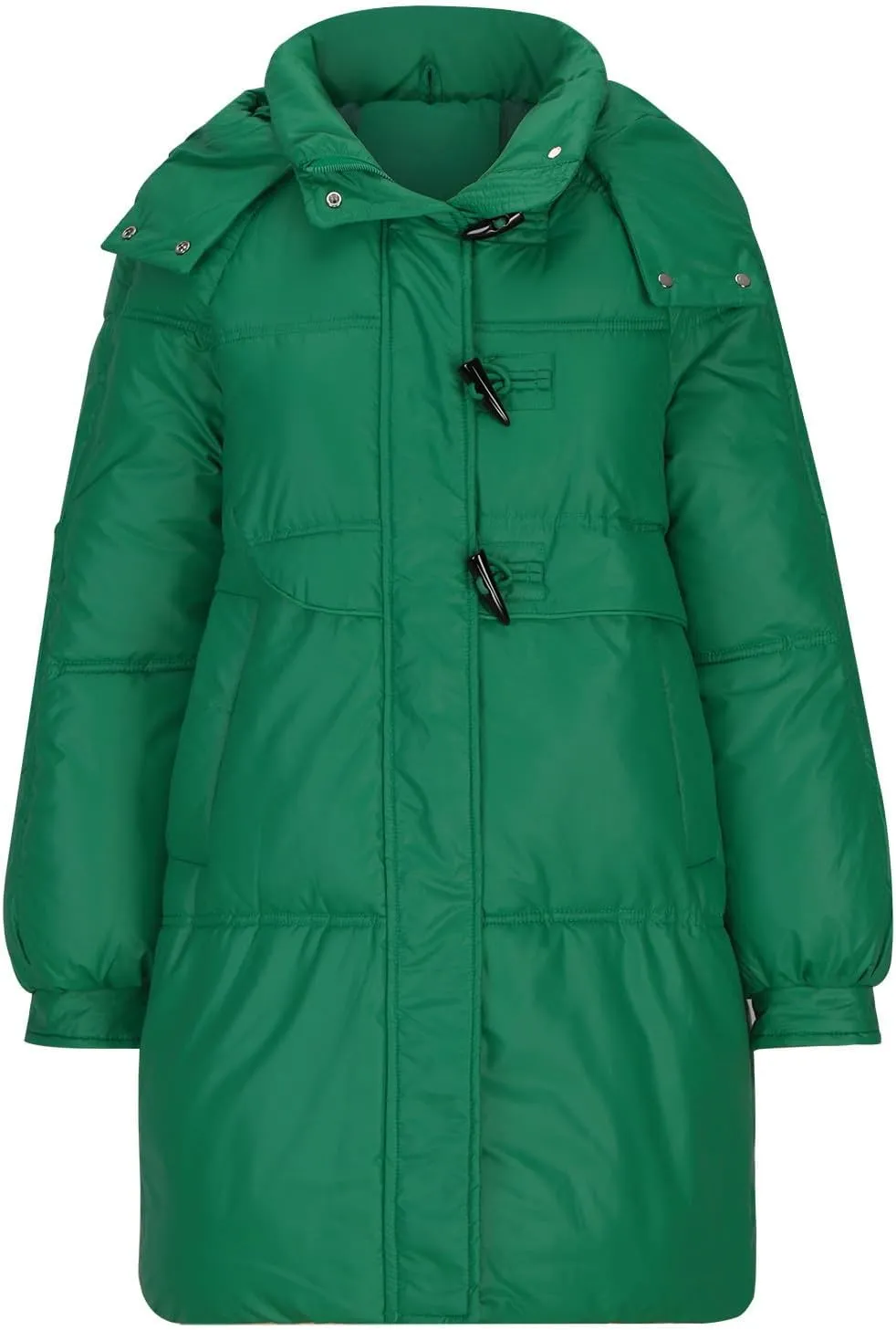 Women Down Puffer Jacket with Hood,Hooded Zipper Winter Down Puffer Coat for Women Horn Button Thick Quilted Outerwear