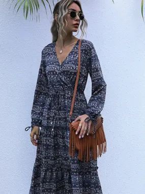 Women's Boho Print Long Sleeve Maxi Dress