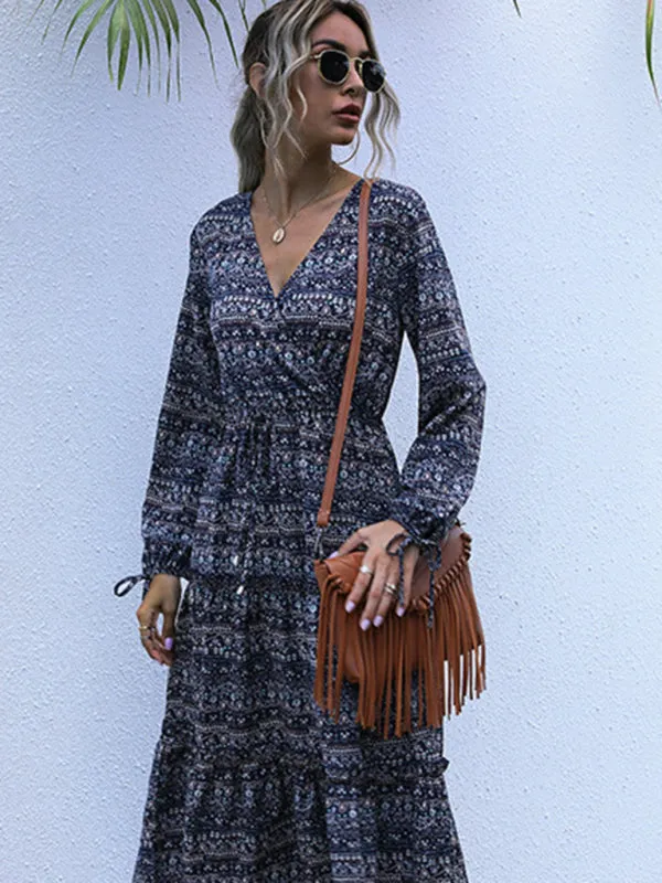 Women's Boho Print Long Sleeve Maxi Dress