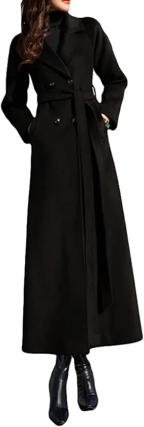 Women's Charming Long Wool Trench Coat Winter Double Breasted Classic Warm Thick Jacket