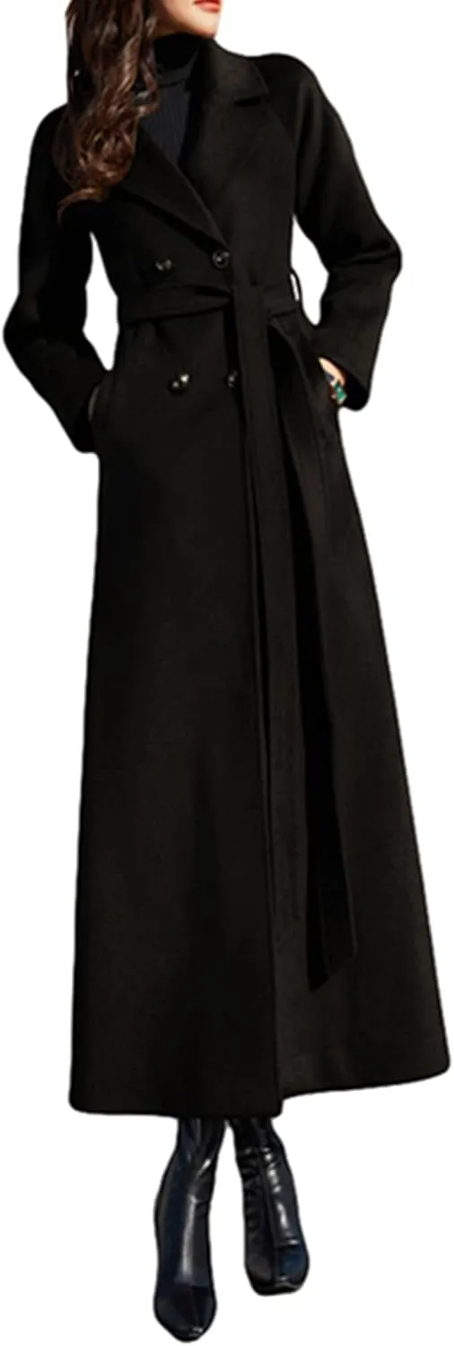 Women's Charming Long Wool Trench Coat Winter Double Breasted Classic Warm Thick Jacket