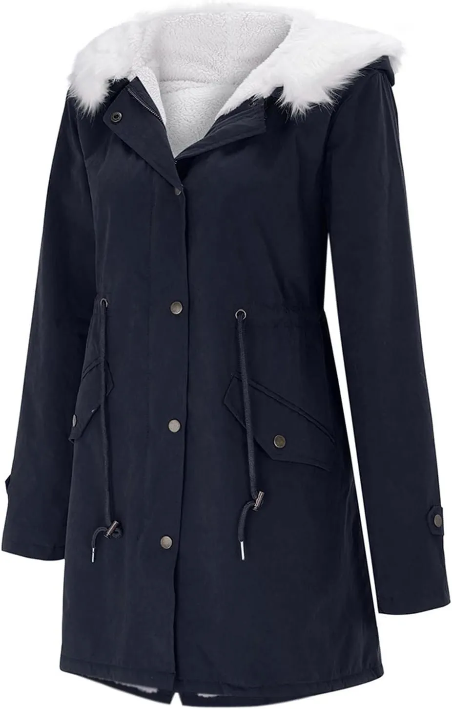 Womens Long Winter Coats Thick Warm Fleece Lined Jacket Oversized Long Sleeve Hooded Zipper Padded Outwear with Pocket