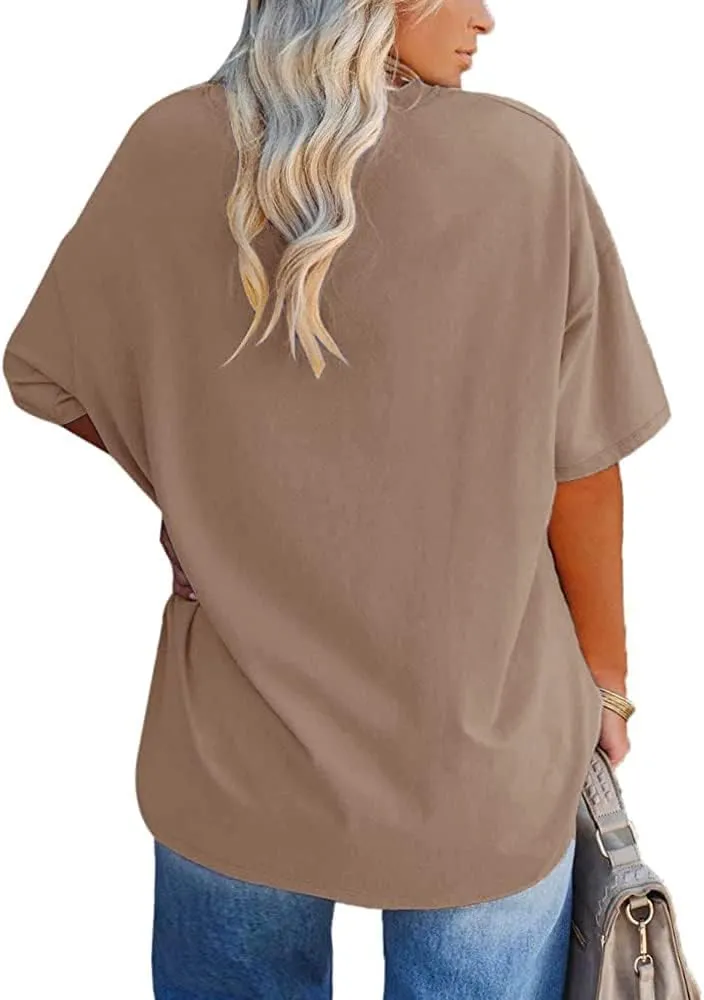 Women's Plus Size V Neck T Shirts Summer Half Sleeve Tees Casual Loose Fit Cotton Tunic Tops