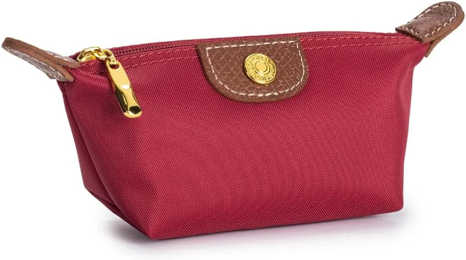 Womens Unique Change Purse Vintage Nylon Zip Coin Wallet Mini Bag (Wine Red)