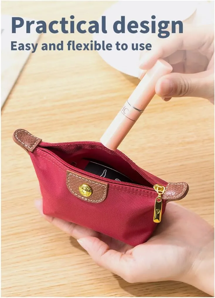 Womens Unique Change Purse Vintage Nylon Zip Coin Wallet Mini Bag (Wine Red)