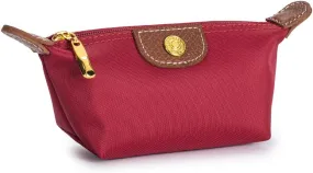 Womens Unique Change Purse Vintage Nylon Zip Coin Wallet Mini Bag (Wine Red)