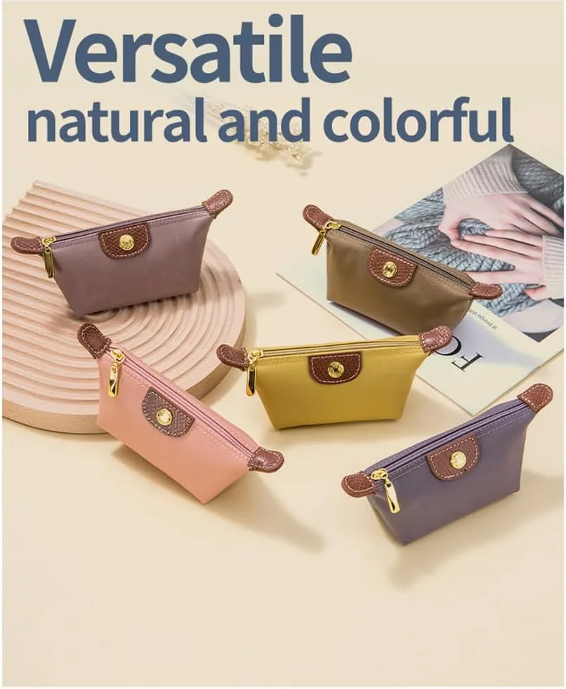 Womens Unique Change Purse Vintage Nylon Zip Coin Wallet Mini Bag (Wine Red)