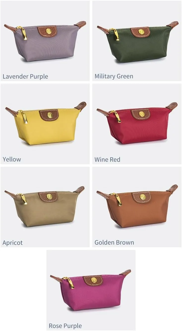 Womens Unique Change Purse Vintage Nylon Zip Coin Wallet Mini Bag (Wine Red)