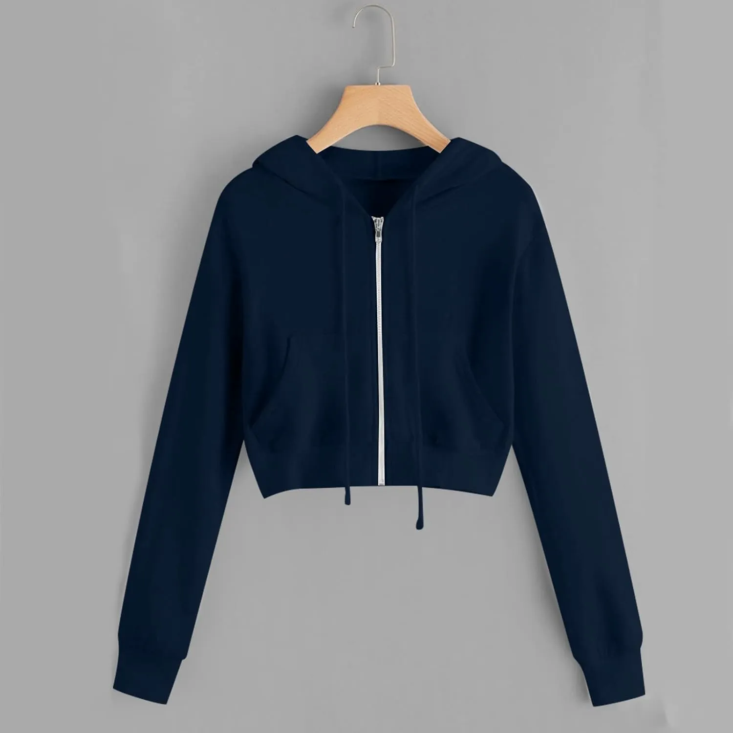 Zip Up Hoodie for Women Cropped Casual Sweatshirts Workout Long Sleeve Drawstring Hooded Jacket Y2K Preppy Crop Tops