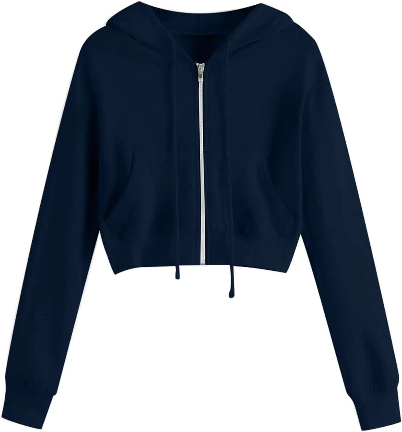 Zip Up Hoodie for Women Cropped Casual Sweatshirts Workout Long Sleeve Drawstring Hooded Jacket Y2K Preppy Crop Tops